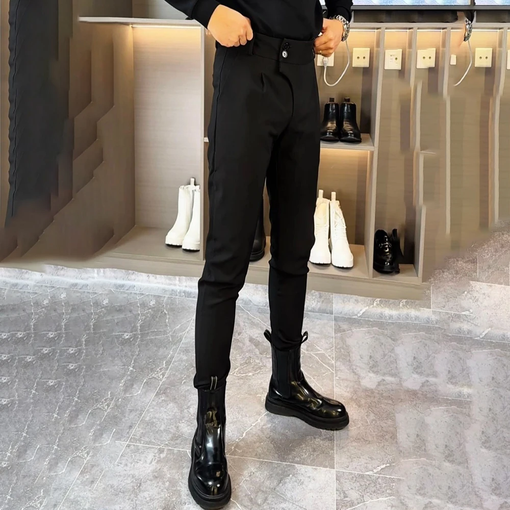 Men Slim Leggings Biker Leggings Streetwear British Fashion Youth Nightclubs Male All-Match Martin Boots Trousers Men'S Clothing