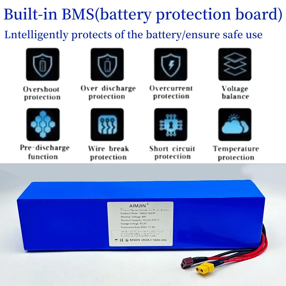 

16S3P 60V 10500mAH Rechargeable Lithium Battery Pack high capacity suitable for mountain bike battery electric scooter