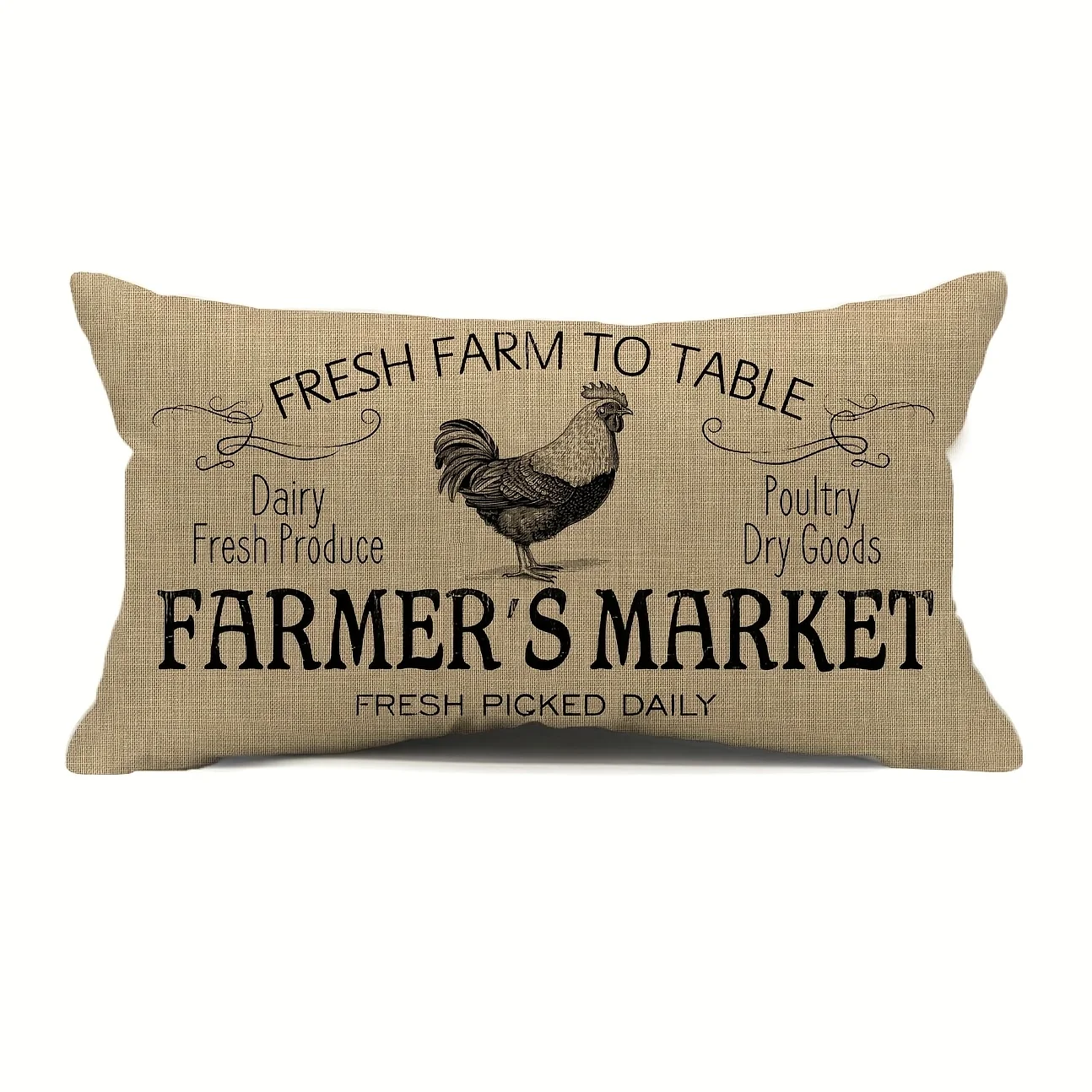 1pc Farmer's Market Rooster Print Lumbar Pillow Cover,Suitable for Sofa,Bedroom,Living Room,Farmhouse,Sweet Gift for Farm Lovers