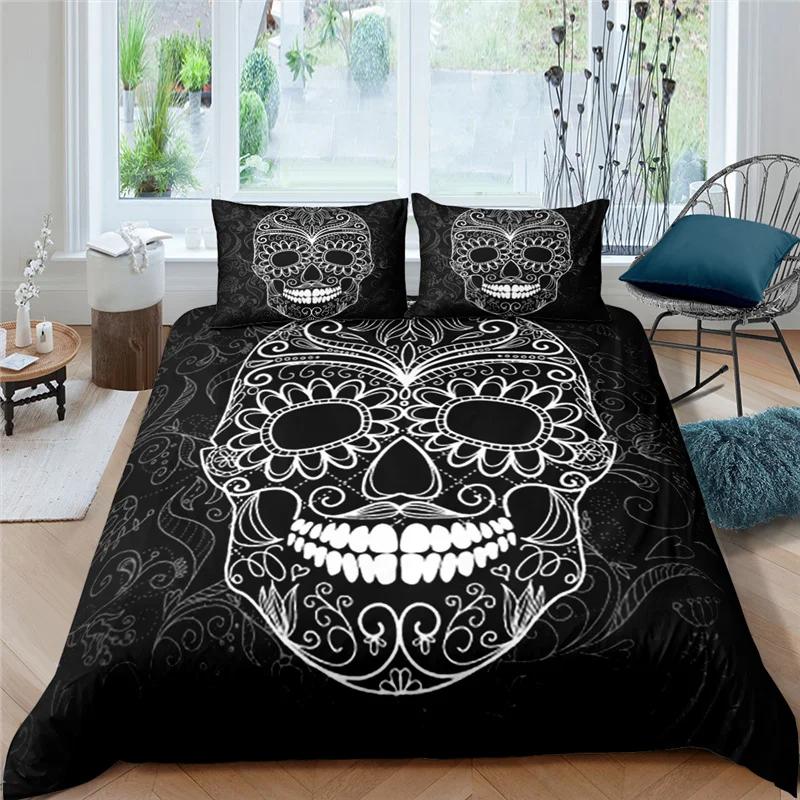 الجمجمة حاف مجموعة غطاء ثلاثية الأبعاد طباعة فاخرة الجمجمة الملك الملكة حجم المعزي غطاء للطفل بنين فتاة البوليستر طقم سرير موضوع الإرهاب #2