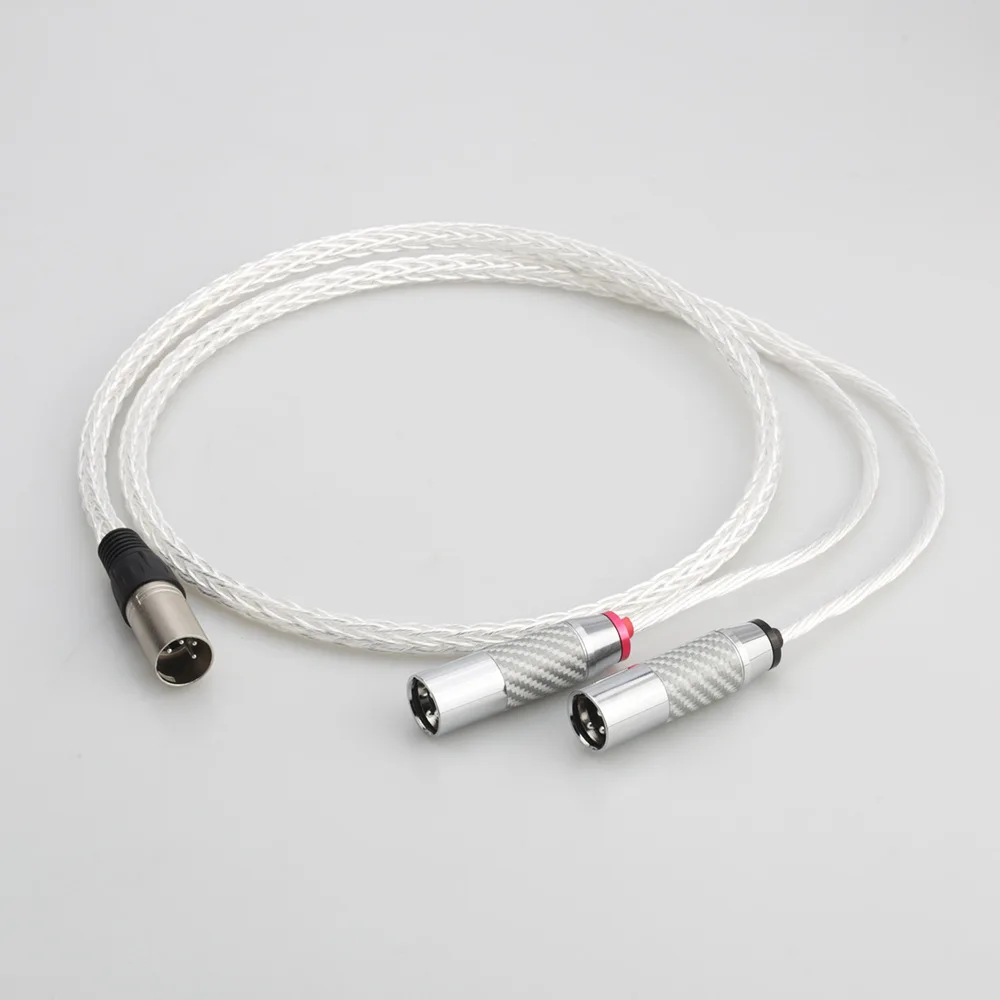 

Single crystal silver 8AG wire XLR male to 2XLR male connection wire balanced with carbon fiber silver XLR plug