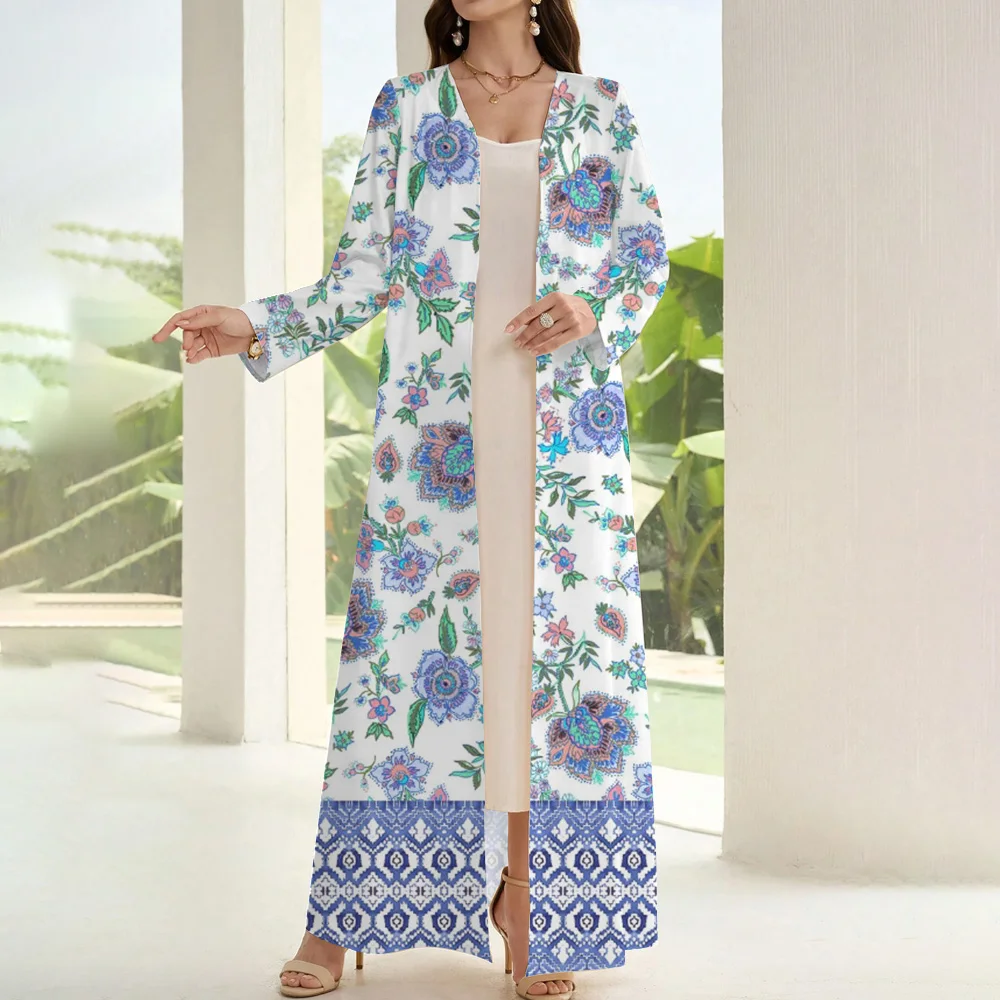 Demure Femme Muslim Islamic Abaya 2024 Ramadan Clothing Long Sleeve Fake Two Pieces Open Kimono Print Abaya Dubai Luxury Abaya