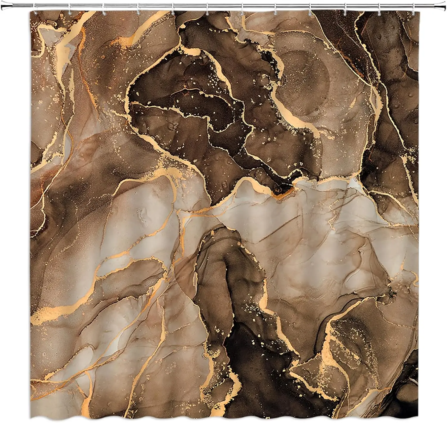 Brown Marble Shower Curtain Abstract Texture Art Modern Ombre Luxury Style Bathroom Decor Set with Hooks