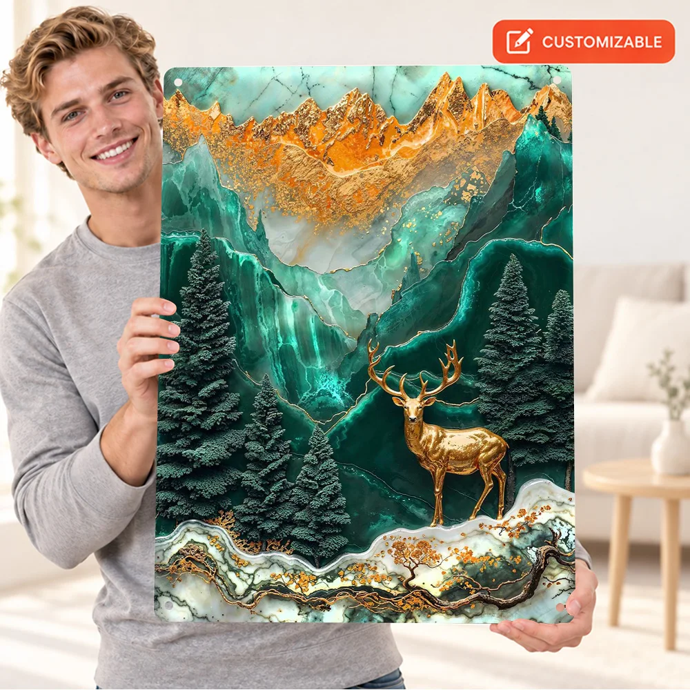 Golden Stag Monarchs Realm Printed Poster Personalized Aluminum Metal Sign Ornamental Paper Relief Design Wall Art For Entryway