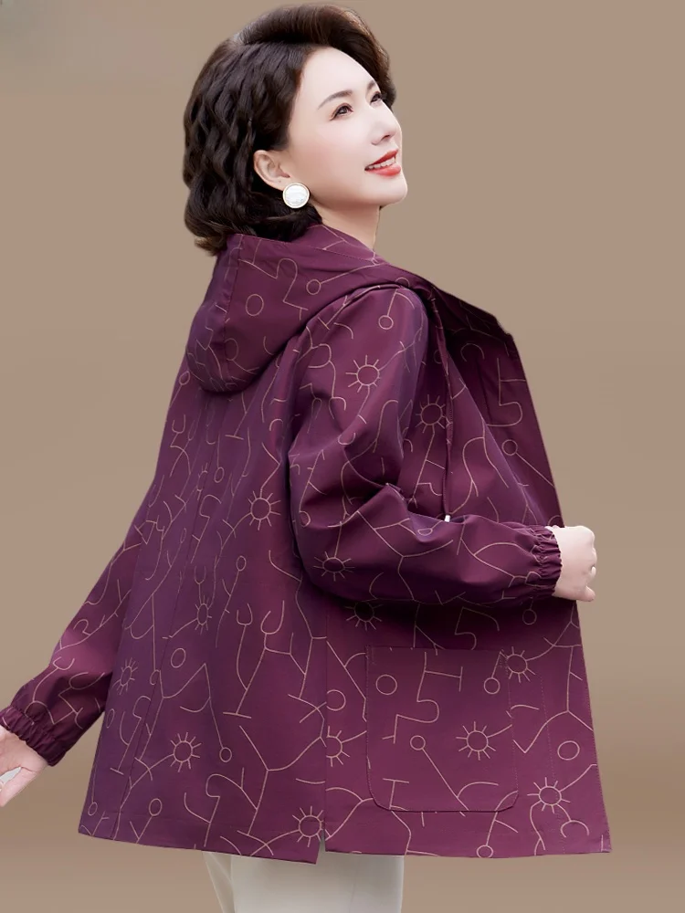 

Повседневная весенняя куртка для женщин старше 50 лет, модная ветровка для среднего возраста, с длинными рукавами, на молнии, с цветочным узором