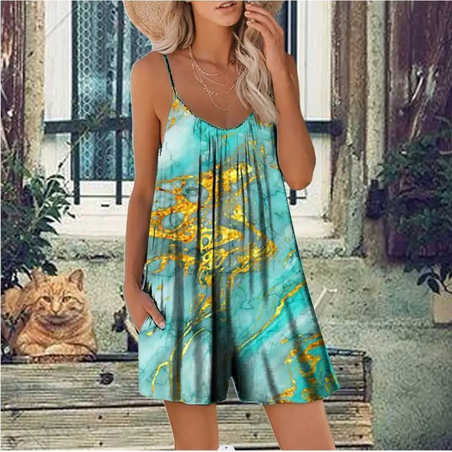 Summer New Digital Print Loose Casual Bib Overalls orts One-Piece Suit Women's Faion Ultra-Thin Five-Quarter Pants