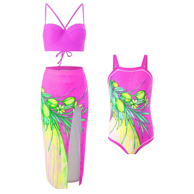 

Fashion Mother Daughter Swimsuits Family Look Mom Daughter Bathing Suit Adults Girls Print Bikini 3Pcs Family Matching Swimwear