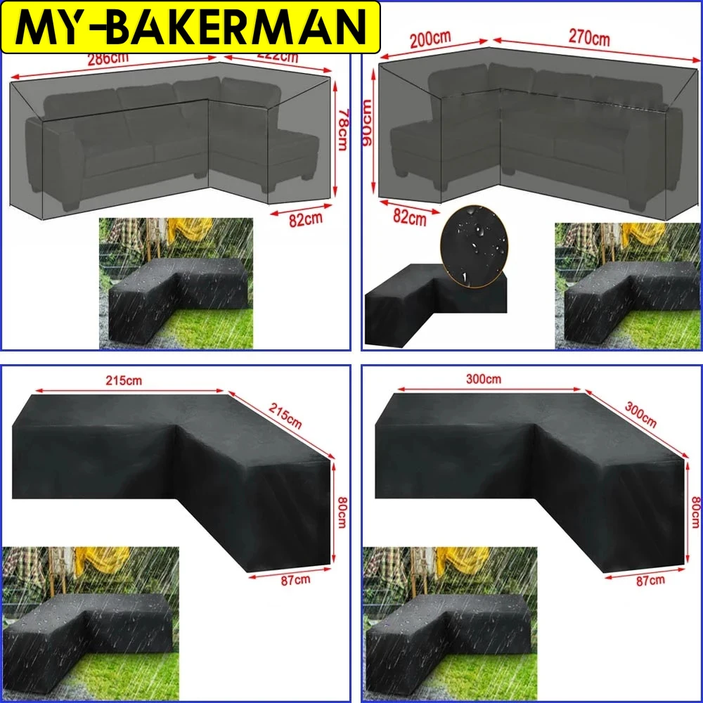 L Shape Furniture Waterproof  Cover Outdoor Garden Patio Rattan Sofa Dustproof V Shaped Mold Resistant Cover black，10 sizes. view 3