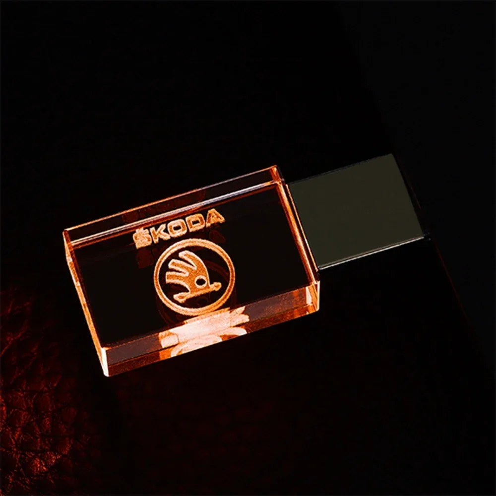 New Car Gift Fashion Crystal USB Flash Drive 128GB with LED Light Memory Stick Free Customized Logo Pen Drive External Storage