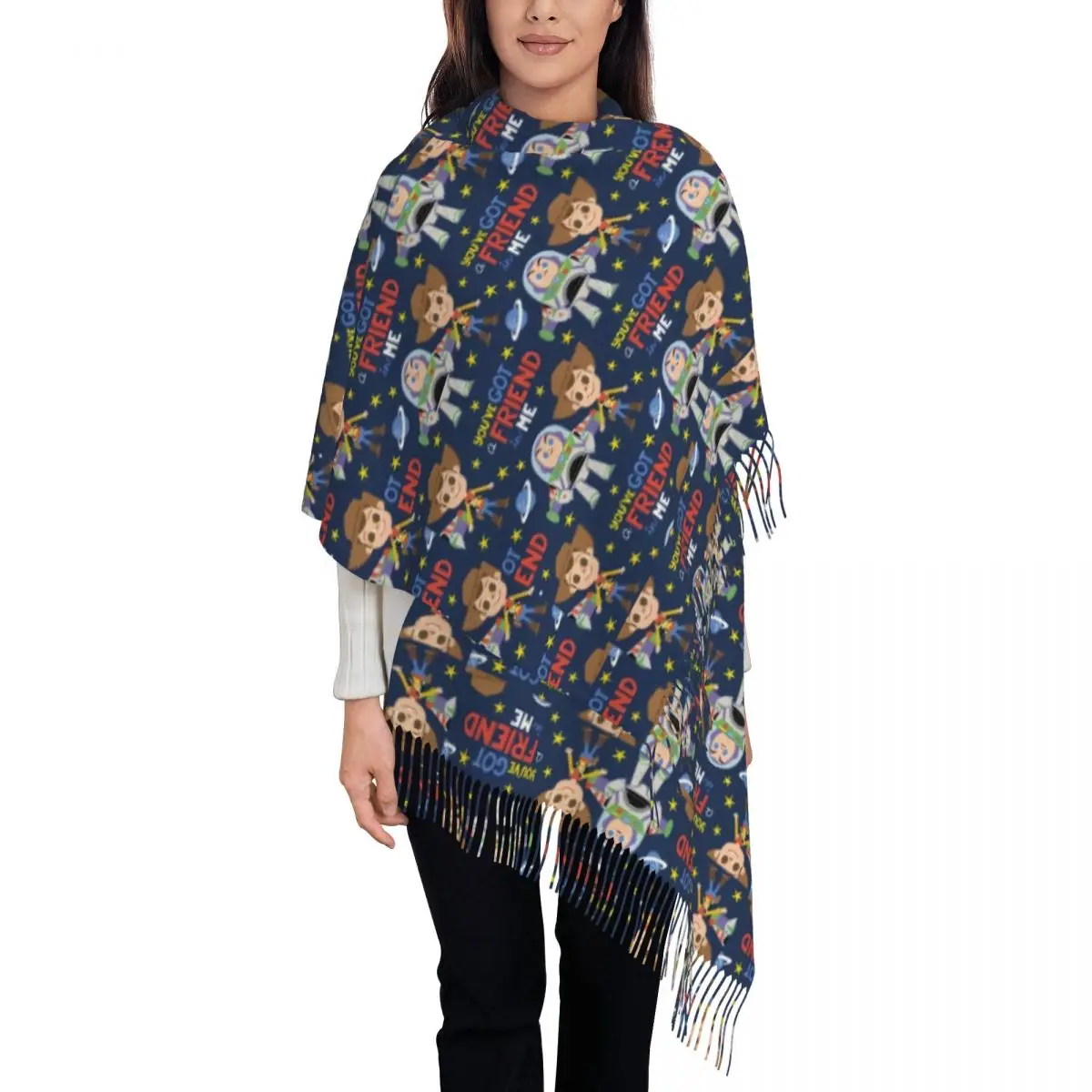 وشاح مخصص التفاف المرأة طويلة شتاء خريف دافئ شرابة شال للجنسين أنيمي كوميديا       الأوشحة