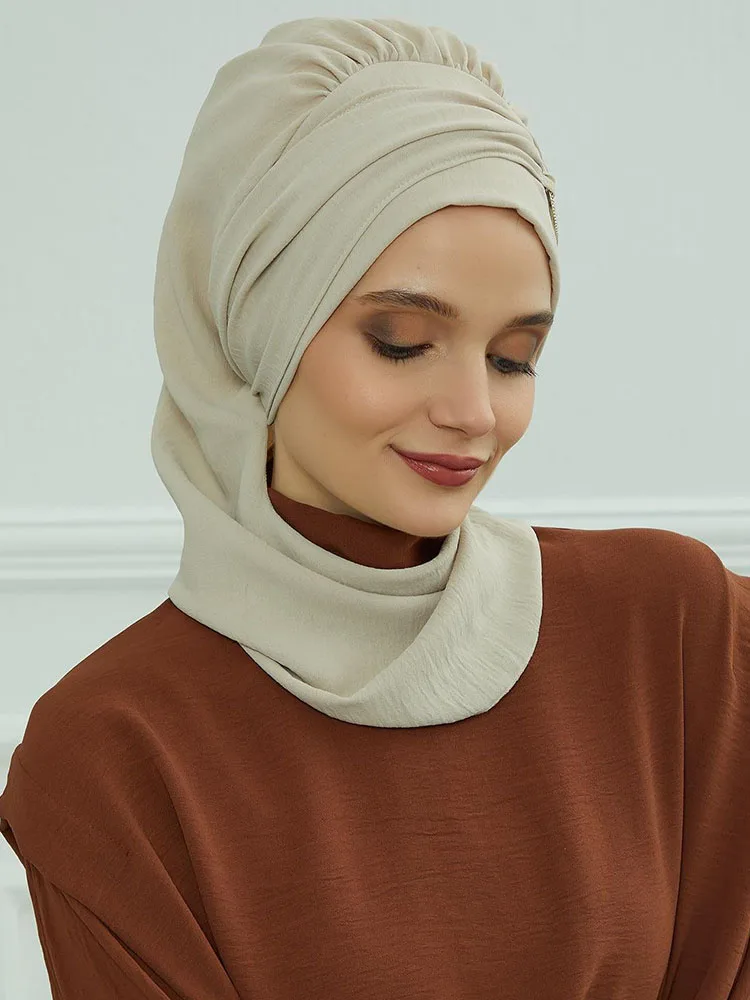 Ramadan Muslim Inner Hijabs For Woman Turban Hijabs With Cap Islamic Muslim Jersey Head Scarf Headwraps Muslim Women Clothing