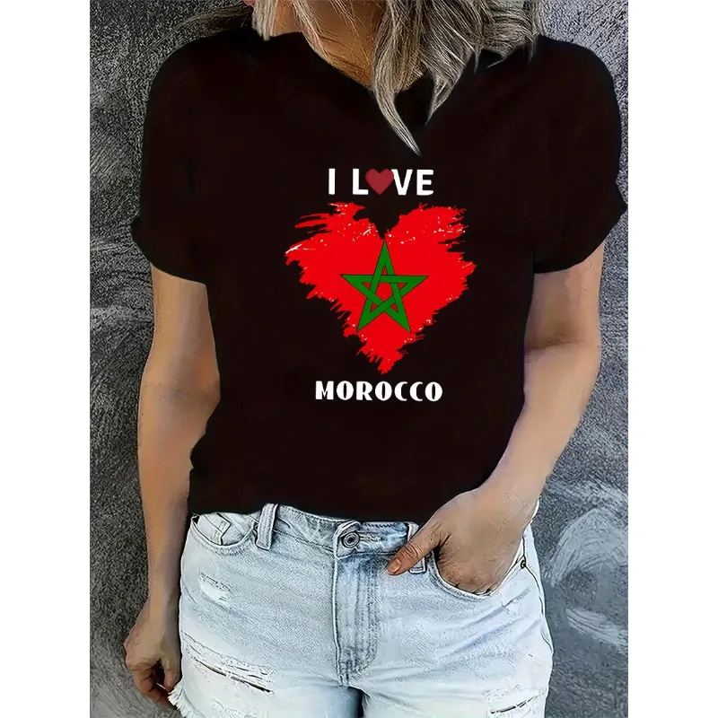 Ladies Moroccan Flag Heart-shaped Design T-shirt with 