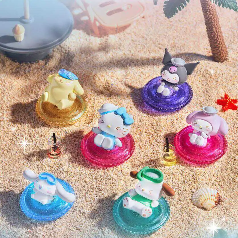 Mini anello da nuoto della famiglia Sanrio, simpatica scatola cieca, cane alla cannella, cane Pacha, ornamenti periferici per bambole melody culomi