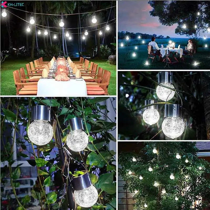 Imagem -05 - Solar Mosaic Crackle Globes Led Garden Lights Impermeável Solar Crack Light Bola de Vidro Pendurada Luz Rgb Branco Quente