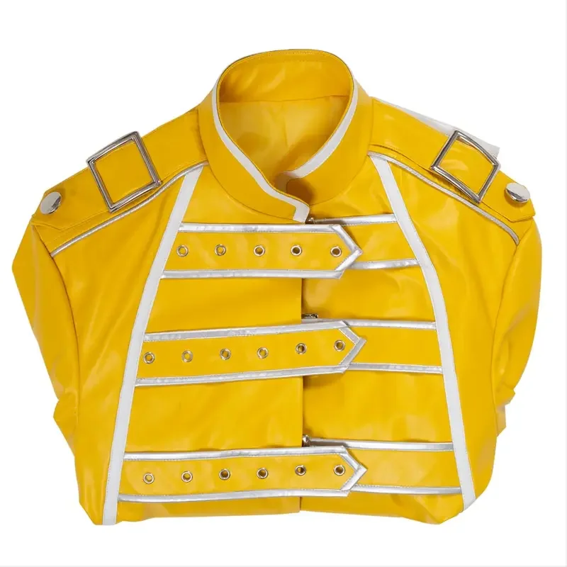 Queen Lead Vocals Freddie Mercury Cosplay Costume Adult Men Women Yellow Jacket Coat Halloween Carnival