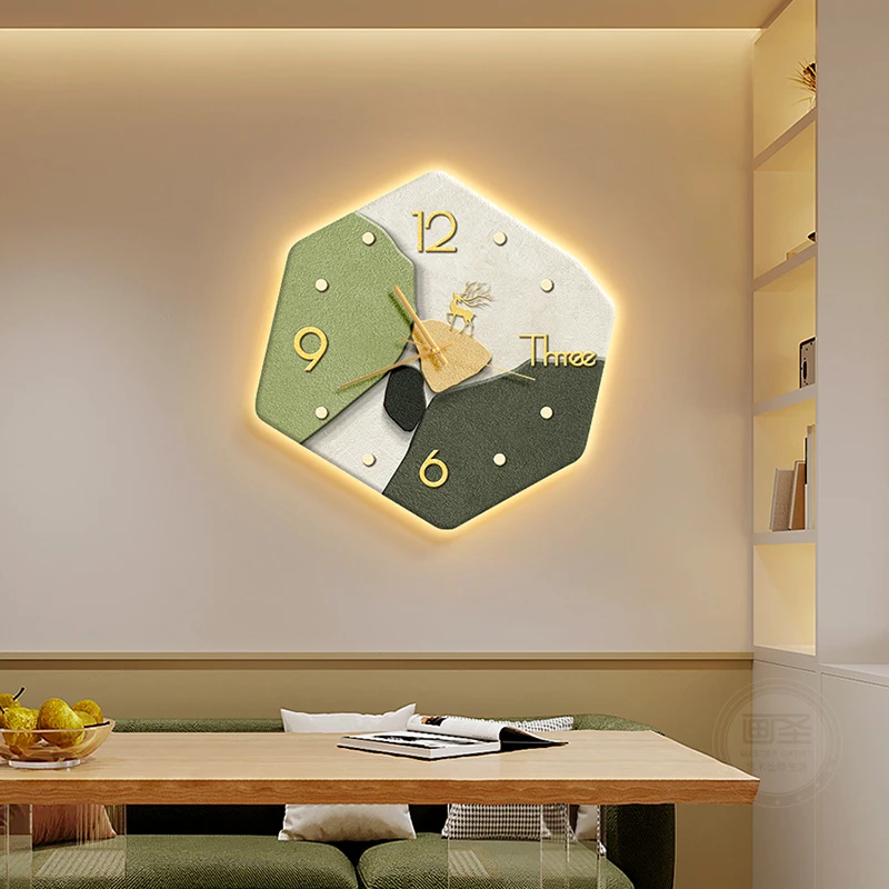 

Роскошная картина оленя с тематикой часов, современная фреска для обеденного стола, фоновая стена, лось, искусство с бесшумным кварцевым механизмом