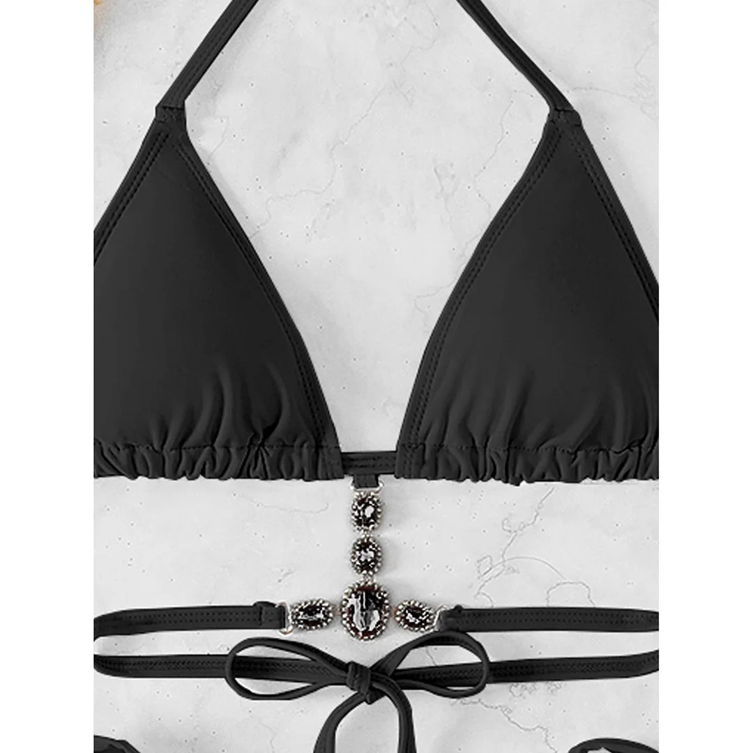 5 Farben, mit Strasssteinen besetzter Bikini, Damen-Badeanzug, zweiteiliges Bikini-Set, Badebekleidung, Badeanzug, Modell V8000. – Detail 22