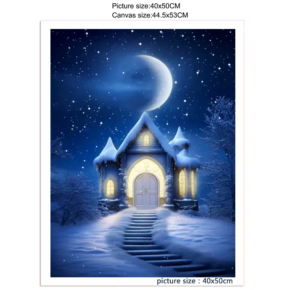 DIY 5D Diamond Painting Cross stitch kit Blue Castle Moon Snow Scenery Rhinestone Embroidery Pictures Room Home Decor H508