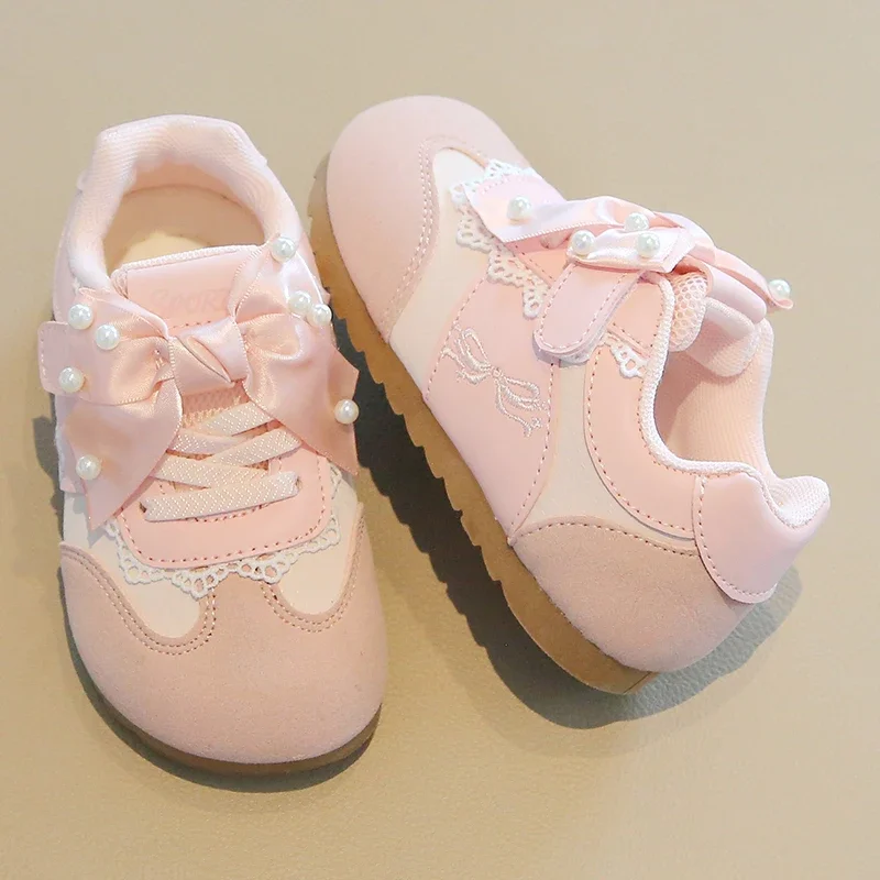 Mumoresip Children's Embroidered Sneakers Princess Sweet Bowknot Kids Outdoor Girl's Shoes School Causal Toddlers Sports Shoes