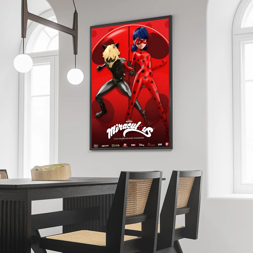 1PC Miraculous Tales Of Ladybug & Cat Noir Poster Self-adhesive Art Waterproof Paper Sticker Coffee House Bar Room Wall Decor