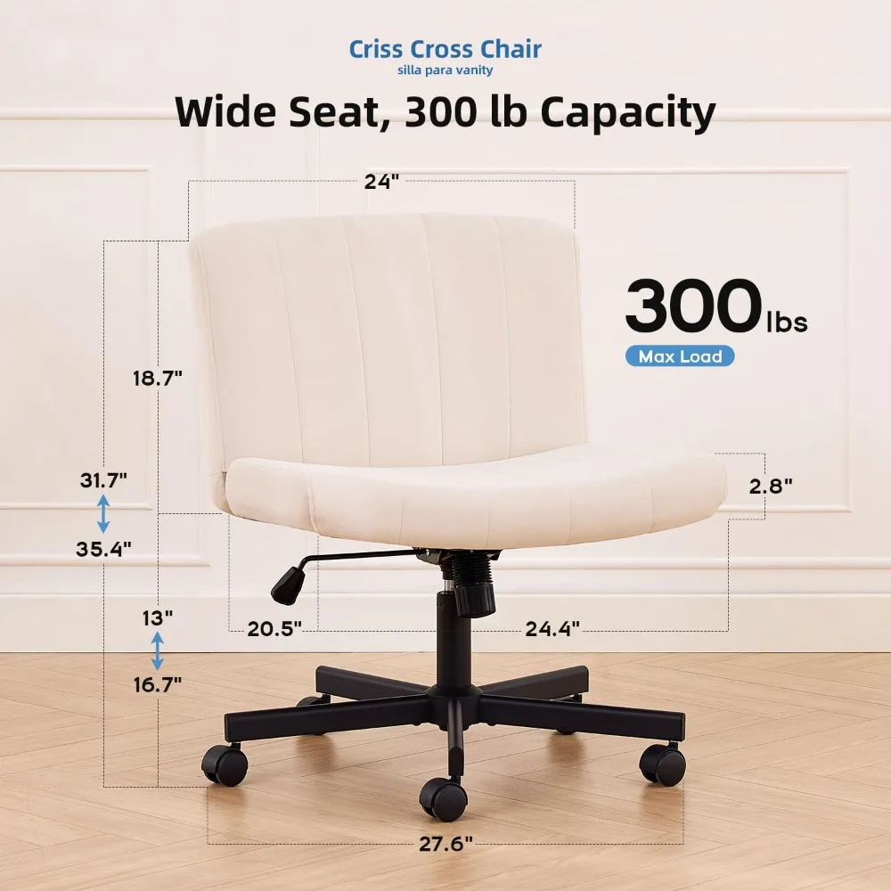 Criss Cross Office Chair with Wheels, Fabric Makeup Vanity Chair