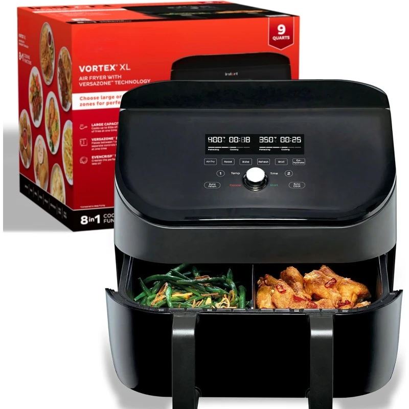 Air Fryer 8 in 1 Functions Crisp Roast Bake Grill Dehydrate Reheat At Same or Different Temperature