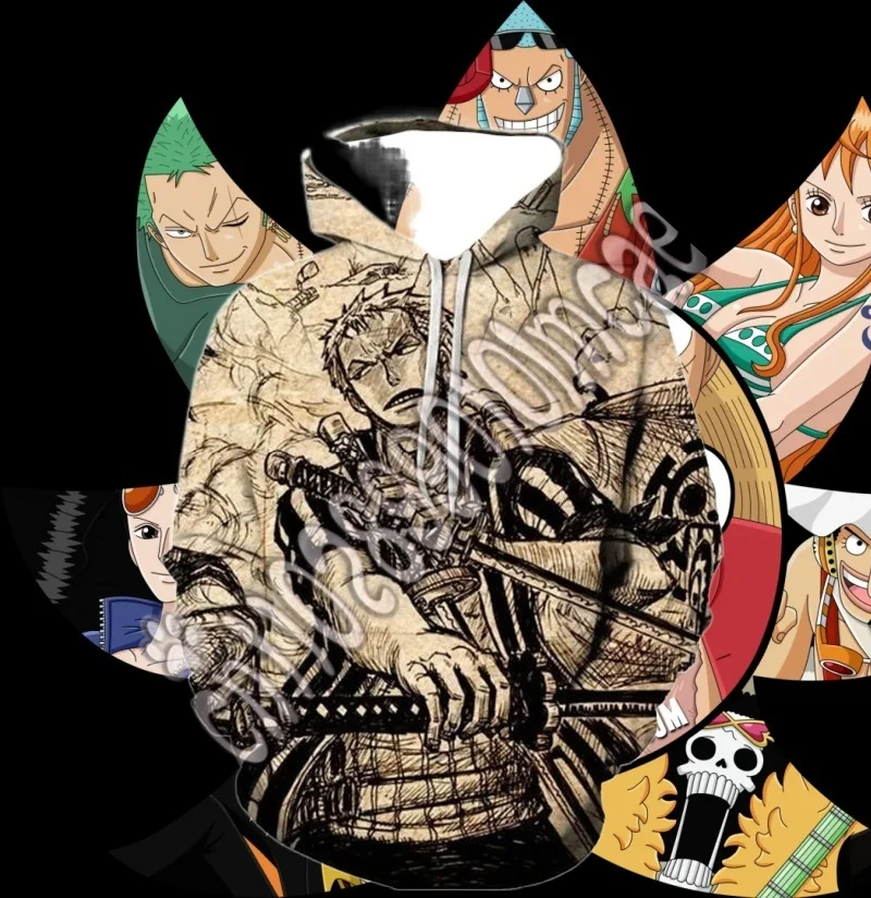 2025/26 Аниме ONE PIECE Мужская популярная толстовка с 3D цифровой печатью Мужской пуловер Мужская и женская мода Хип-хоп с длинным рукавом