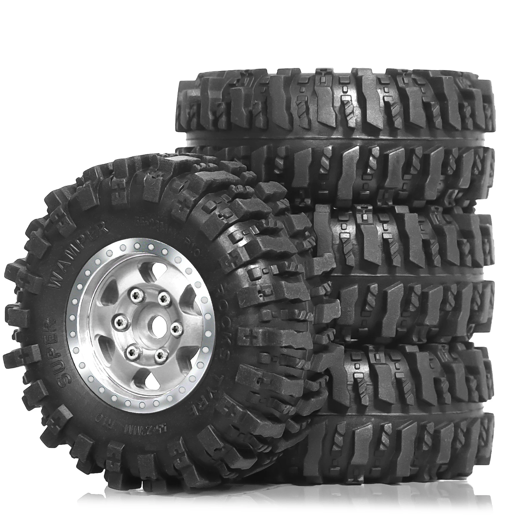 4PCS 1/24 1/18 RC Crawler Tires and Beadlock Wheels Rims Offset -2.5mm for 1:24 1:18 Car Axial SCX24 FMS AX24 FCX18 FCX24 TRX4M