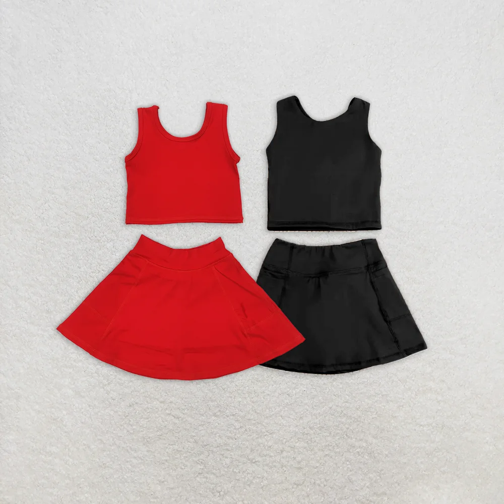 

New Hot Sale Baby Girls Swimsuits Active Wear Athletic Boutique Baby Girls Black Vest Top Sports Skorts Clothes Sets
