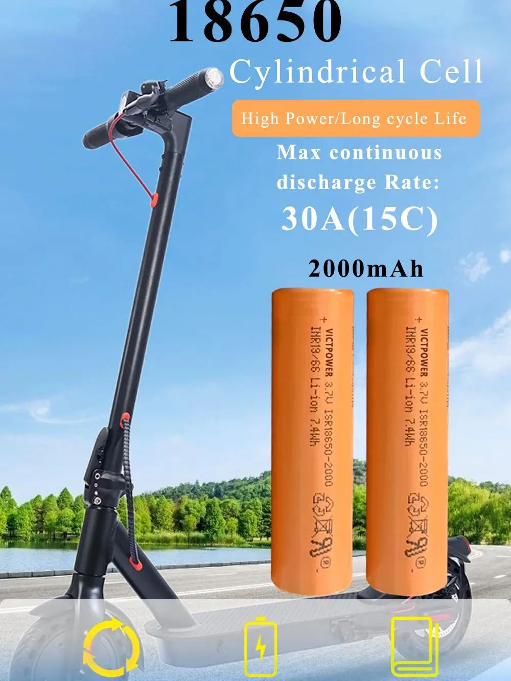 18650 litowo-akku akumulatory litowe 2000mAh ISR18650-2000 baterias 3.7v litowo-jonowe do skutera elektrycznego