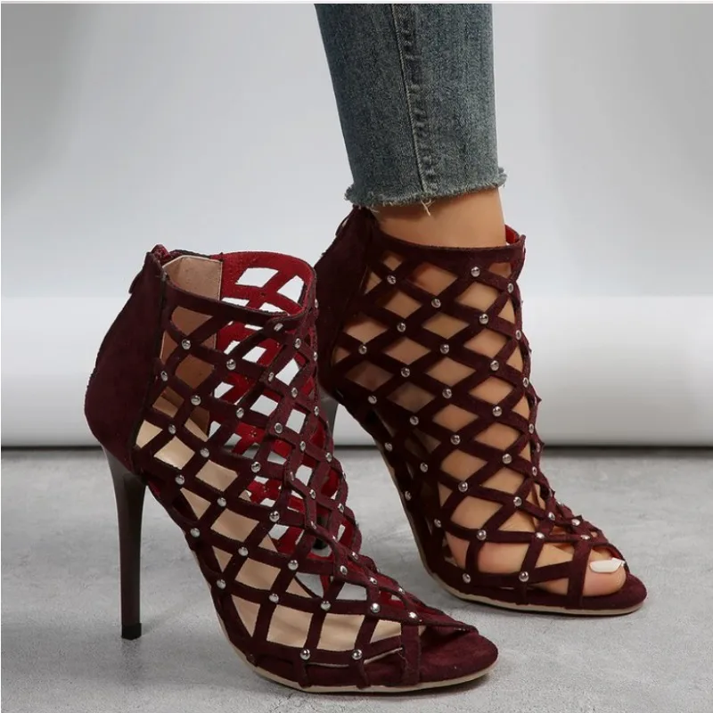 

2026 Dance Shoes High Heels Women Ballroom Latin Tango Dancing Boots Soft Soles Cut-Outs Party Dance Shoes Open ToesZipper