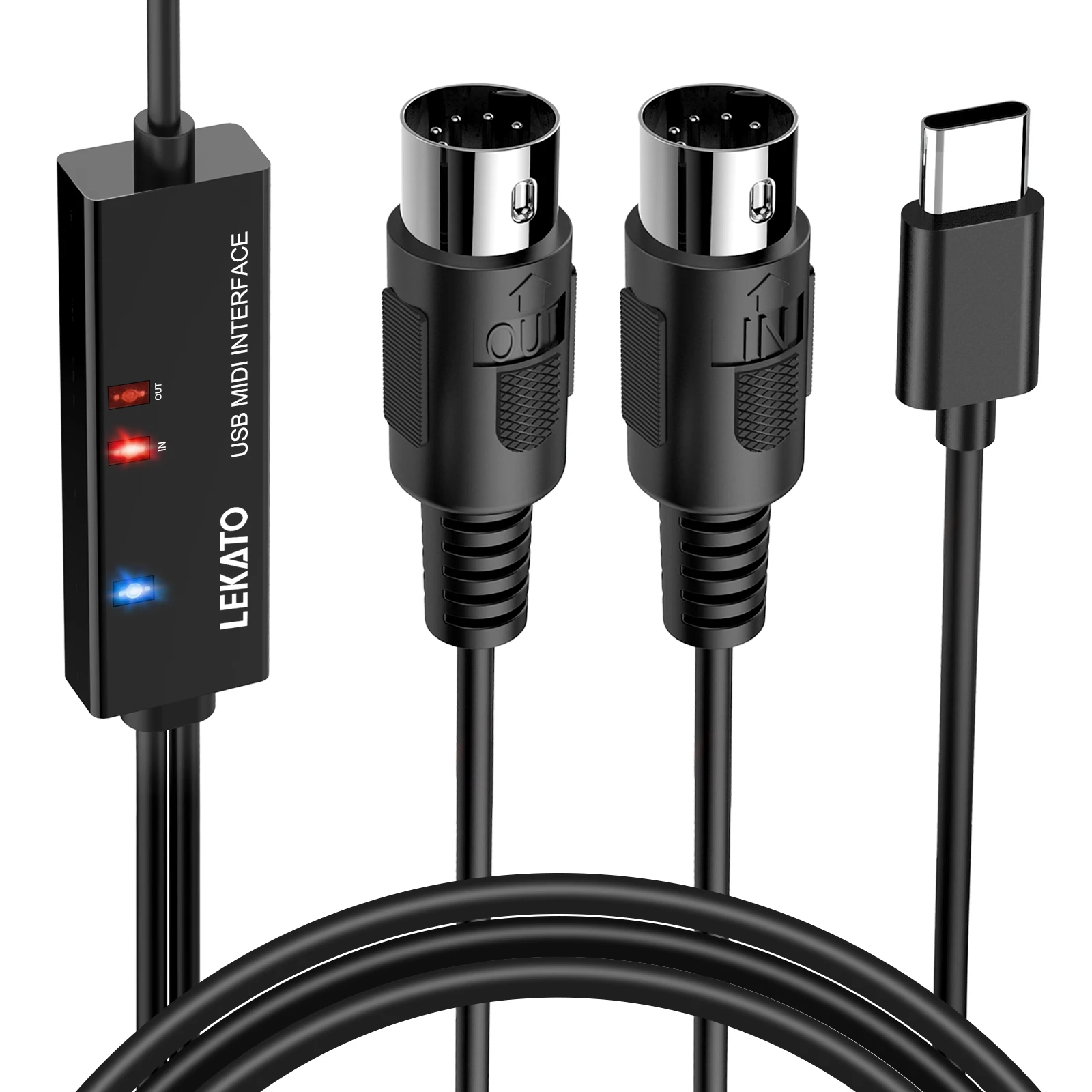 Lekato Midi To Usb C Type C Cable Usb Midi Converterfor Music Keyboard Piano Pc Lapt Interface 6.5Ft with Indicator Light