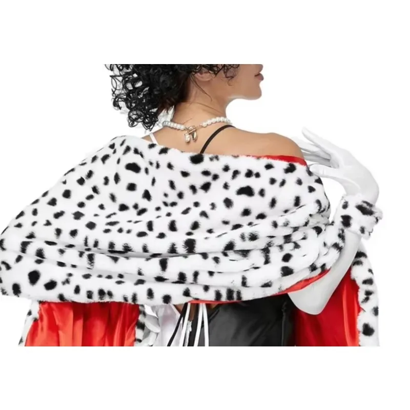 Black and White Witch Cape Leopard Print Shawl Scarf Wig Role Play Costume Anime Halloween