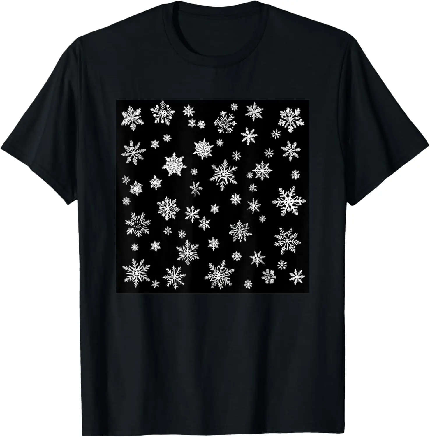

Snowflake Snow Winter Snow Pattern Print Black White T-Shirt