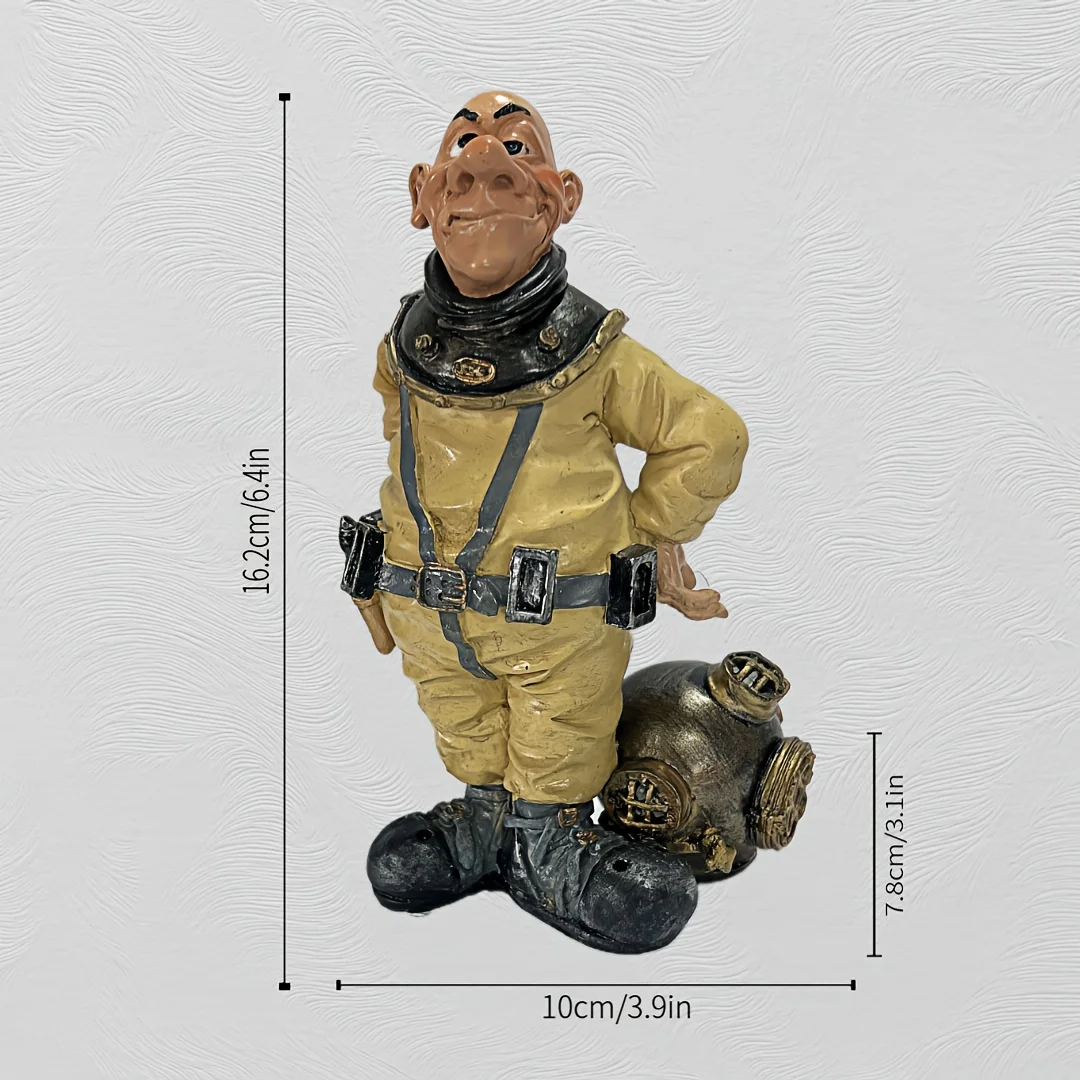 Vintage-Taucherstatue aus handgefertigtem Kunstharz, Ozeandekoration im Retro-Stil, gelb-schwarze Tiefsee-Erkundung, detailliertes Design für den Innenbereich. – Detail 5