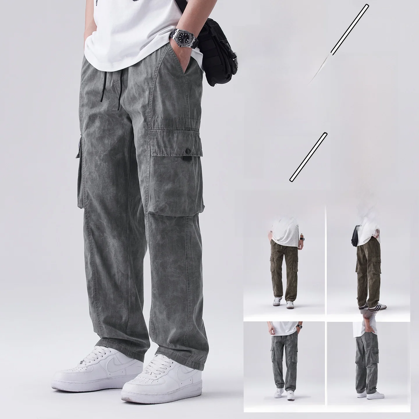 

New Summer Thin Ice Silk Men's Workwear Pants Loose Straight Casual Sports Trousers Harlan Sle Multi-Color Breathable