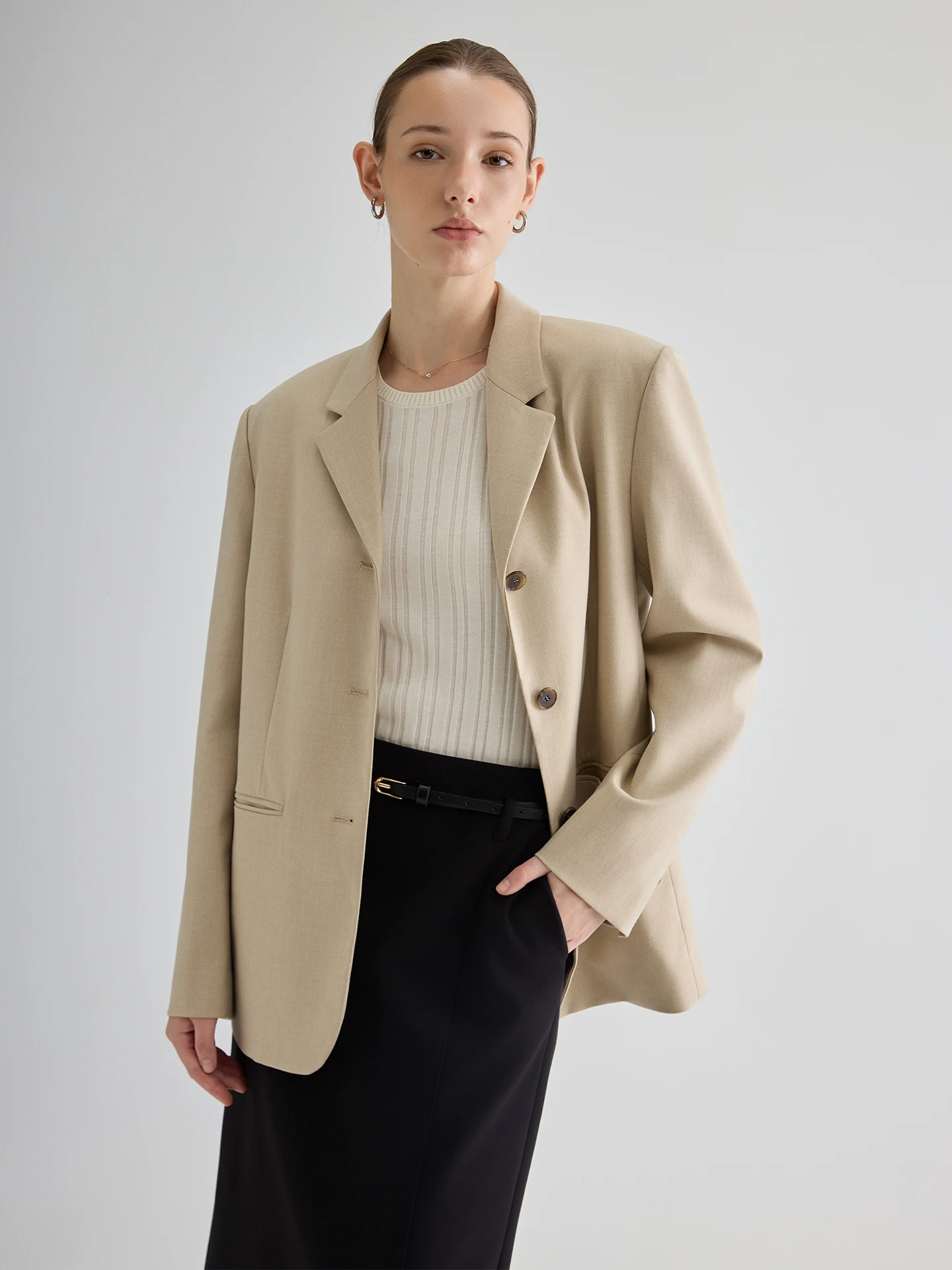 

Masbello Spring Summer Casual Loose Women's Suit Jaet Vintage Preppy Sle Office Commute Faion Ele Long Sve