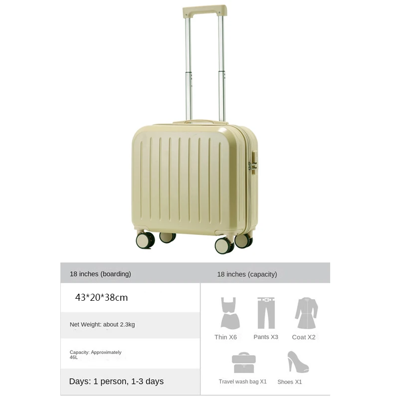 18 Inch Suitcase Boarding Multifunctional Travel Suitcase Student Password Trolley Case Rolling Luggage Bag with Cup holder