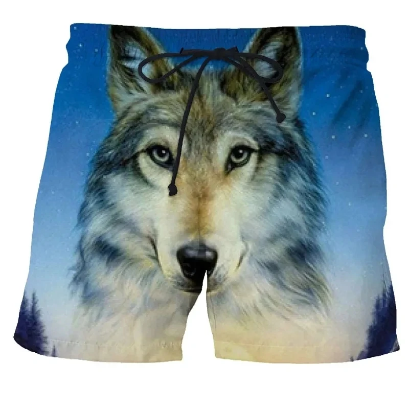 Wolf Animal Fashion Men\'S Beach Sexy Bodybuilding Shorts Quick Dry Pants Harajuku Fitness Board Surf Casual Gym Herren Homme