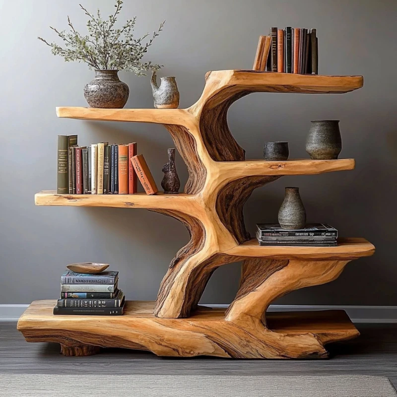 Wabi Sand Wind Natural Edge Solid Wood Bogu Shelf  Living Room Tea Room Study Simple Storage Shelf Display Shelf