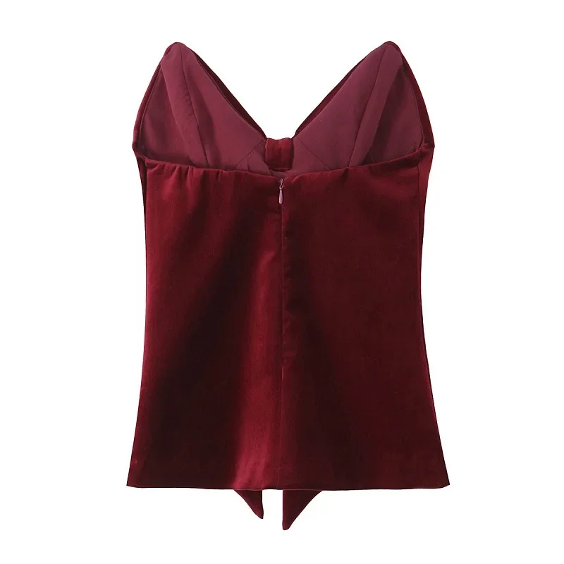 TRAF off Shoulder Bustier Tops Woman 2024 Bow Velvet Crop Top Women Sexy Backless Top Female Sleeveless Tube Tops for Women