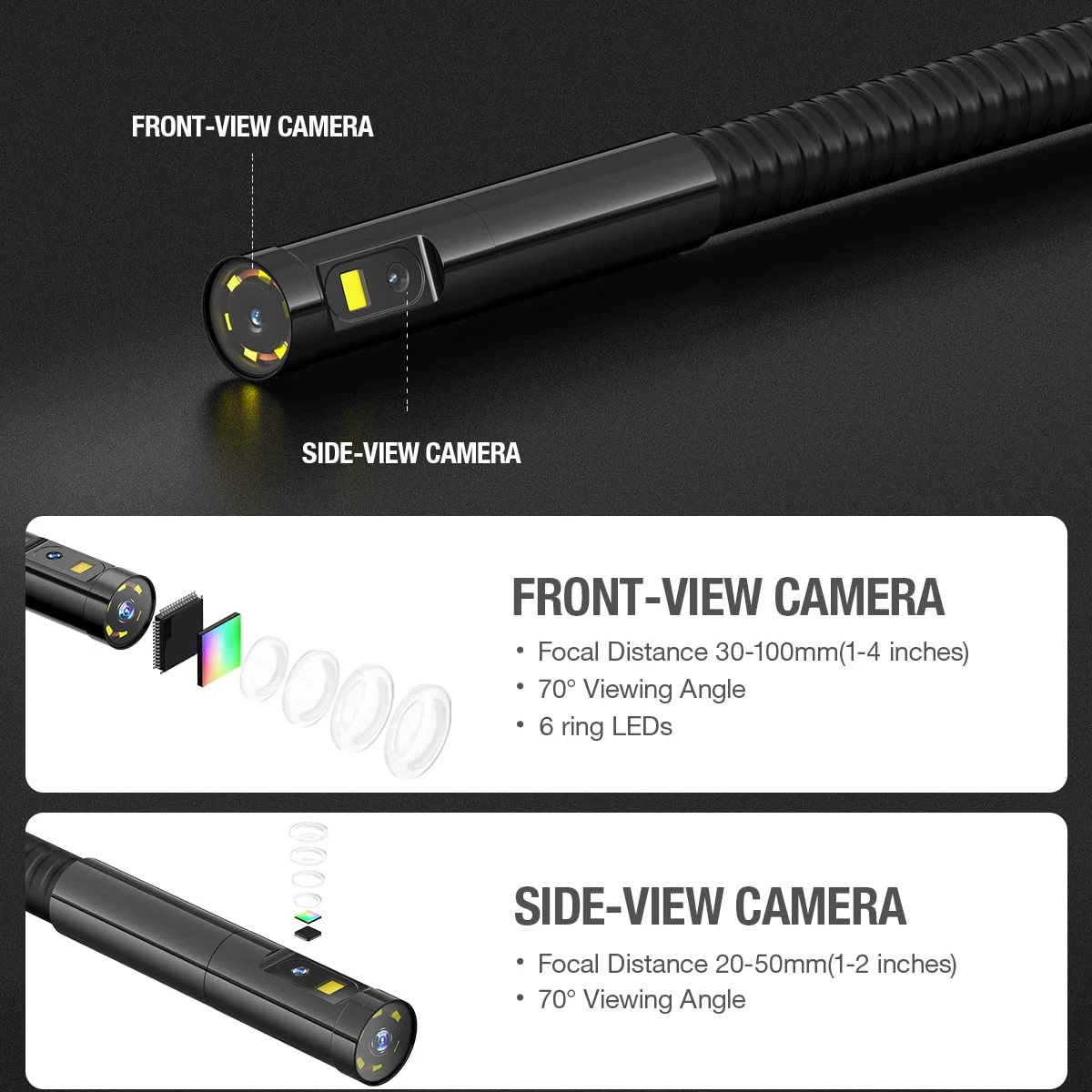 Teslong Câmera Endoscópio Tubo Cobra 3.9 milímetros 5.5 milímetros 7.6 milímetros 5.5 milímetros Cabo 8mm Dual lens 12.5 milímetros Auto foco Cabo