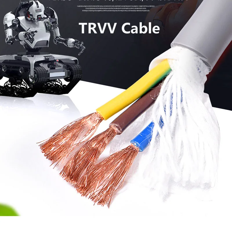 5 Meters Gray 3-core TRVV High Flexibility Drag Chain Cable 0.2 0.3 0.5 0.75mm Signal Tank Chain Line Electrical Wires