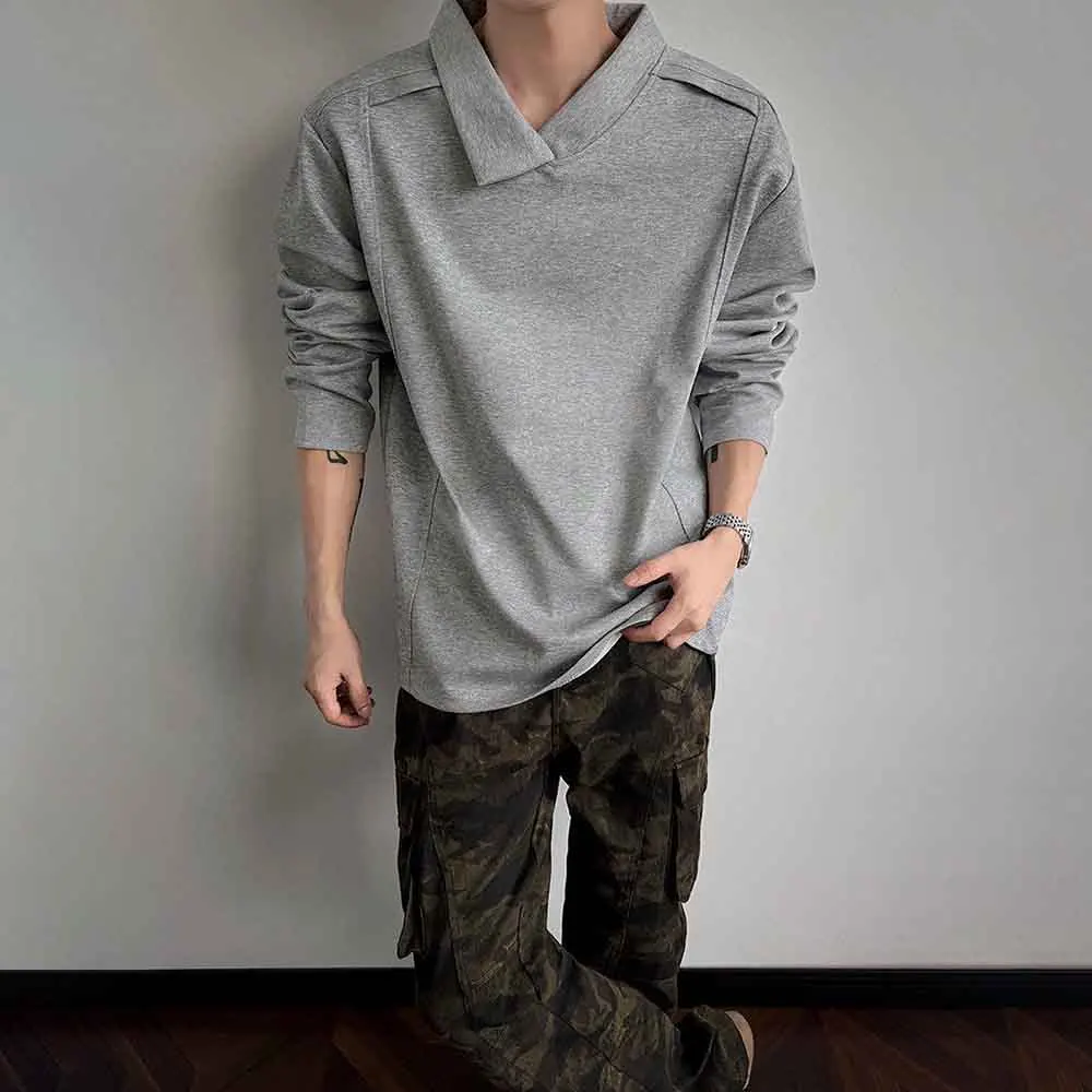 خريف جديد الذكور بلون غير النظامية طويلة الأكمام تي شيرت الأمريكية الرجعية موضة الاتجاه الشارع فضفاض عادية المتخصصة الرجال أفضل 2025 #1