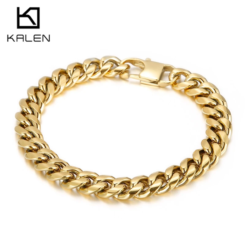 

KALEN 6/8/10mm Big Cuba Curb Chain Bracelet Men‘s Hip Hop Rock Hight Quality Shiny Stainless Steel Jewelry ThicK Women Accessoy