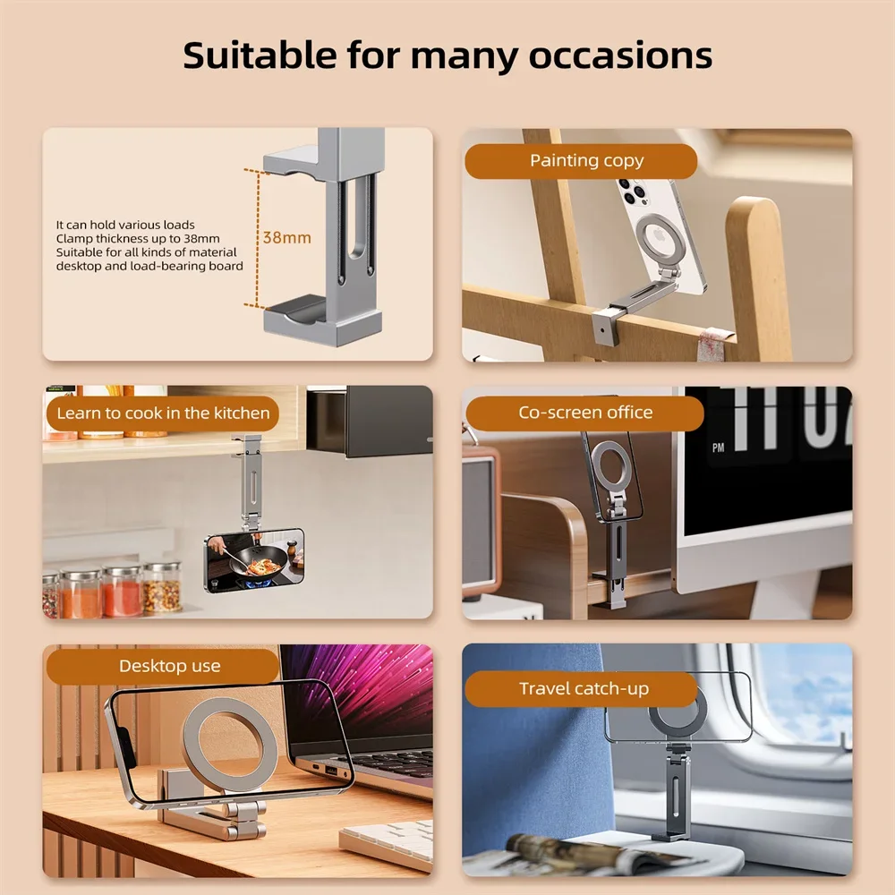 차량 및 비행기 여행용 프로 강력 자석 휴대폰 거치대 - 360도 회전, 접이식 마운트, 아이폰, 안드로이드, 삼성 호환