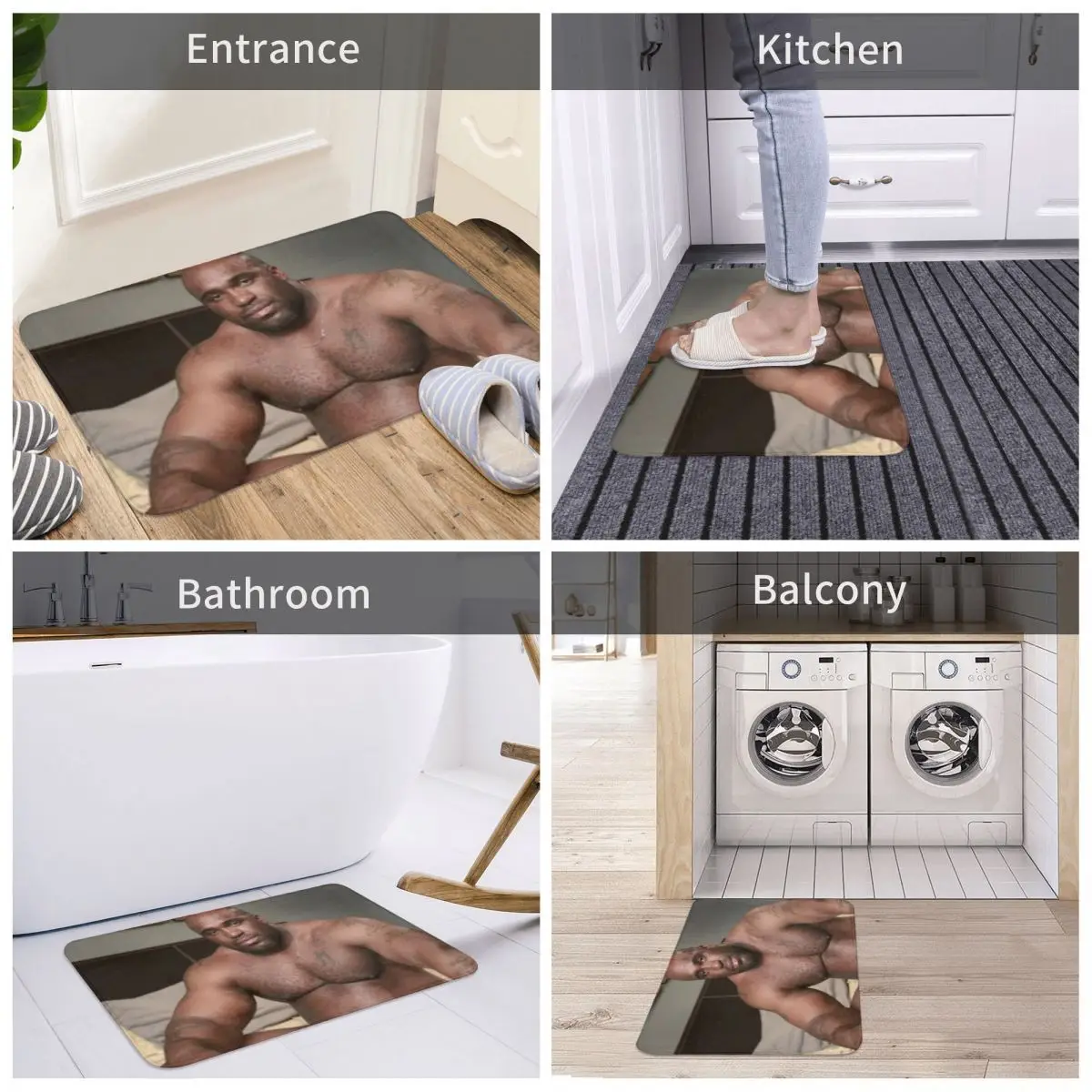Big Dick Black Guy Meme Barry Woodses Anti-slip Doormat Floor Mat Carpet Rug for Entrance Home Bathroom Living room Footpad Mats - view 4