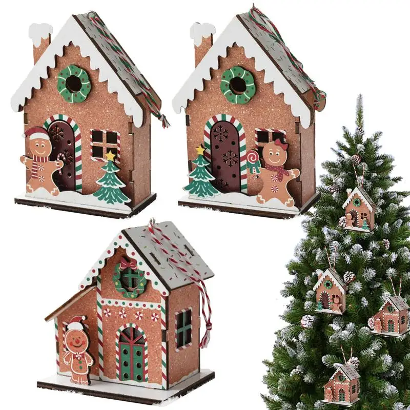 

Gingerbread House Christmas Decorations 3 Pieces Gingerbread House Pendants Wooden Decor Christmas Theme Household Decoration