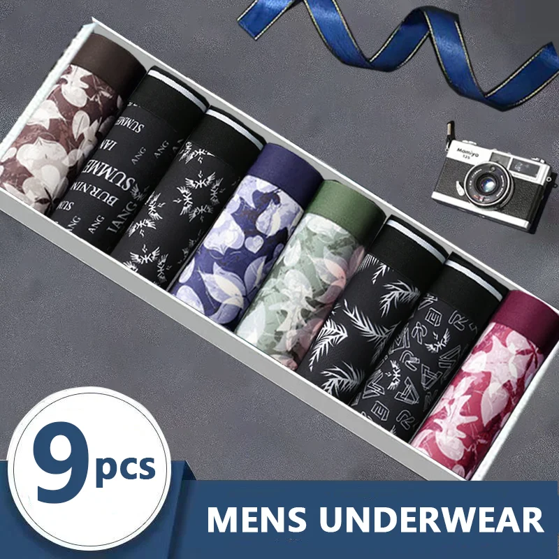 9-Piece Men Panties Soft BoxerShorts Men Underwear Men Boxer Breathable U Convex Male Underwear Sexy Panty Plus Size 5XL 6XL