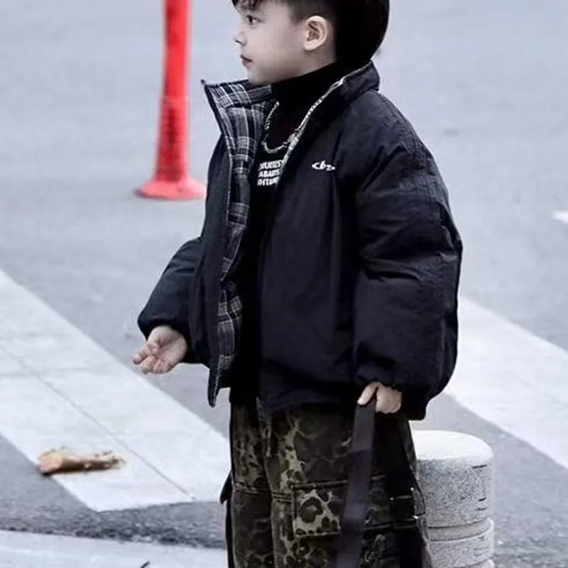 

New Boy Winter Down Jacket Cotton Padded Two sides wear kids Baby Coats Children Autumn 2025-A088
